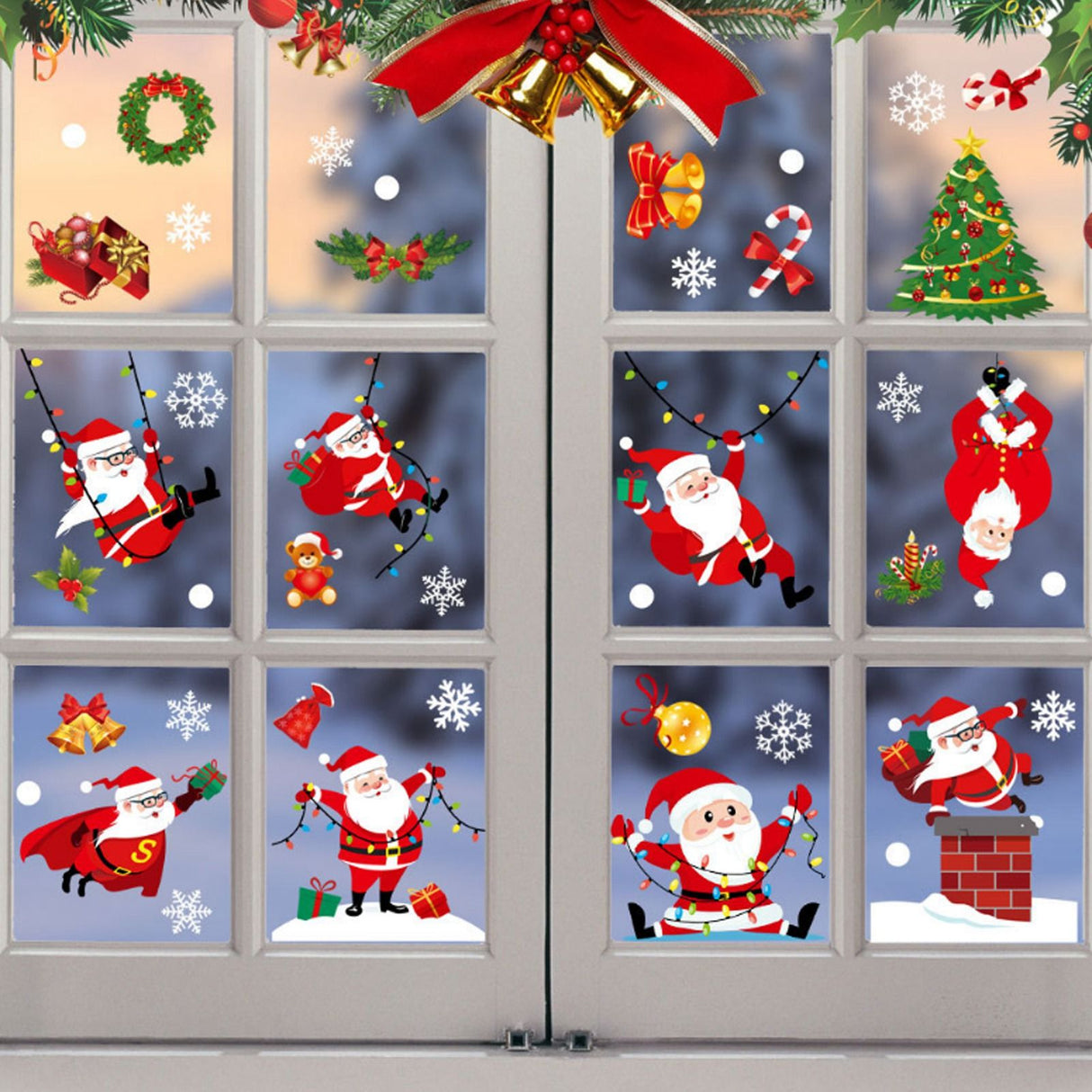 8Pcs Christmas Stickers Cute Patterns Easy to Use Environmentally Friendly Xmas Window Decals for Home Decor