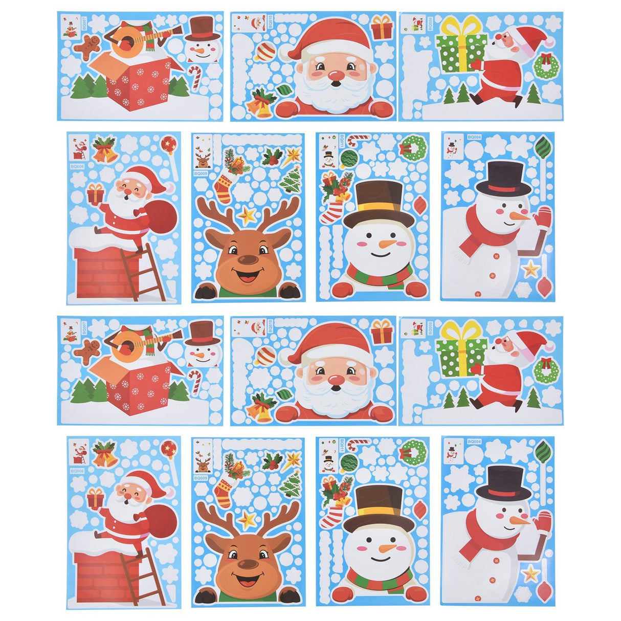 14pcs Christmas Stickers Cute Snowflake Reindeer Elf Pattern Christmas Window Clings for Window Glass Party Decorations
