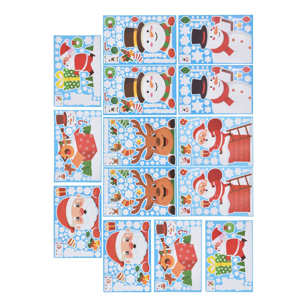 14pcs Christmas Stickers Cute Snowflake Reindeer Elf Pattern Christmas Window Clings for Window Glass Party Decorations