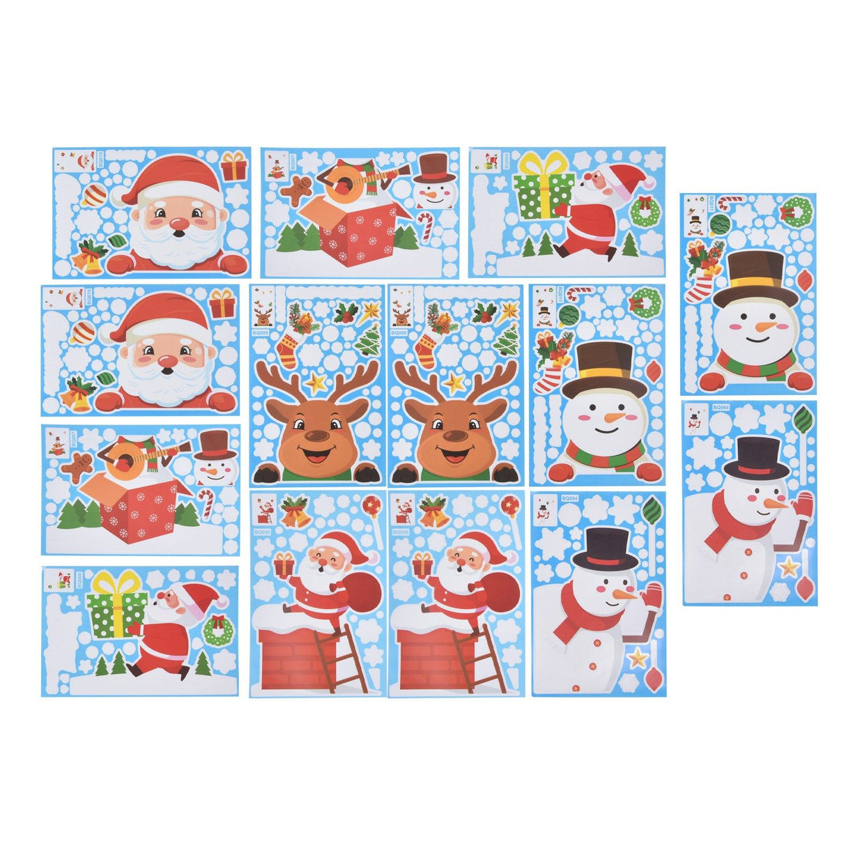 14pcs Christmas Stickers Cute Snowflake Reindeer Elf Pattern Christmas Window Clings for Window Glass Party Decorations