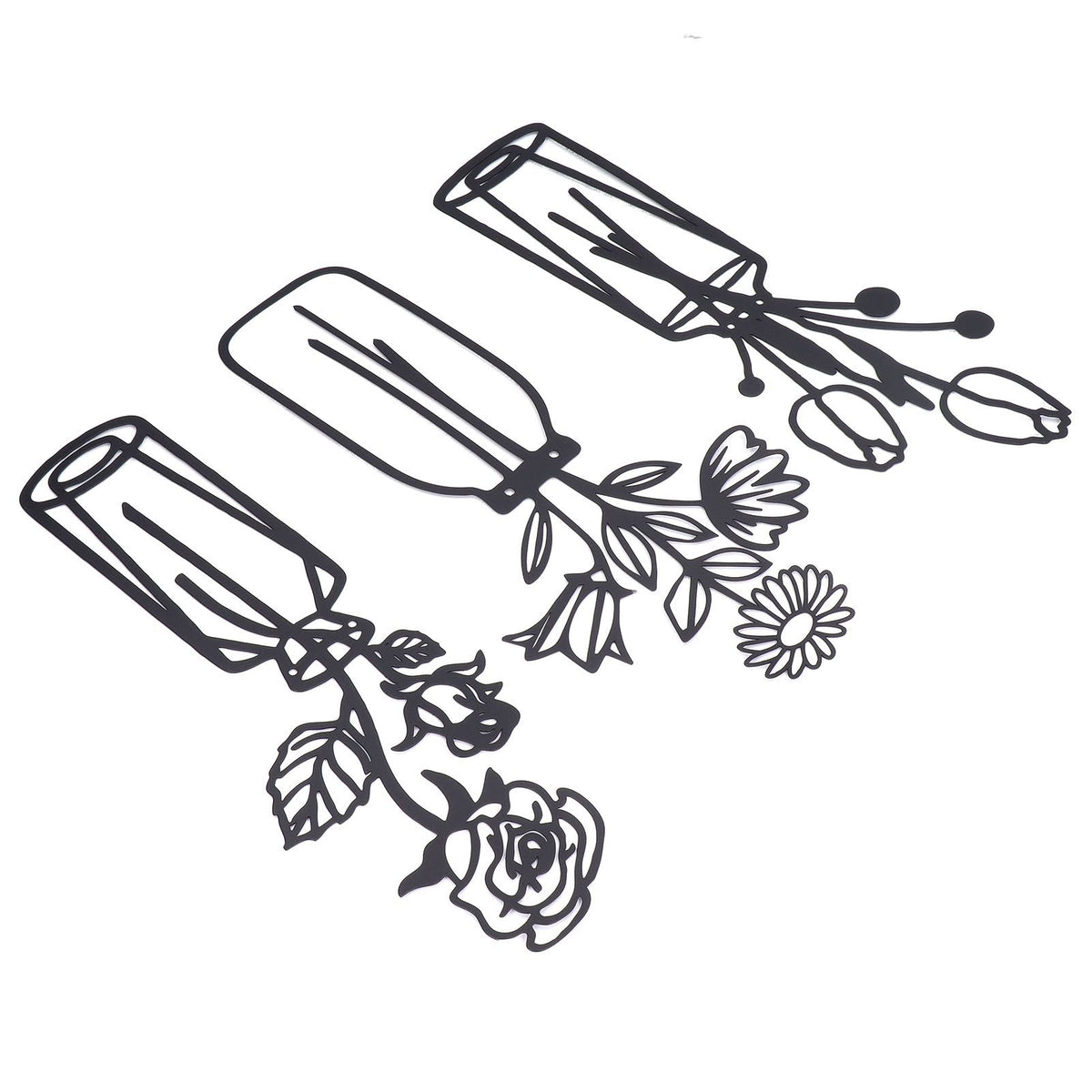 3Pcs Metal Vase Flowers Wall Art Elegant Prevent Rust Easy to Install Iron Flower Wall Art for Indoor Decoration