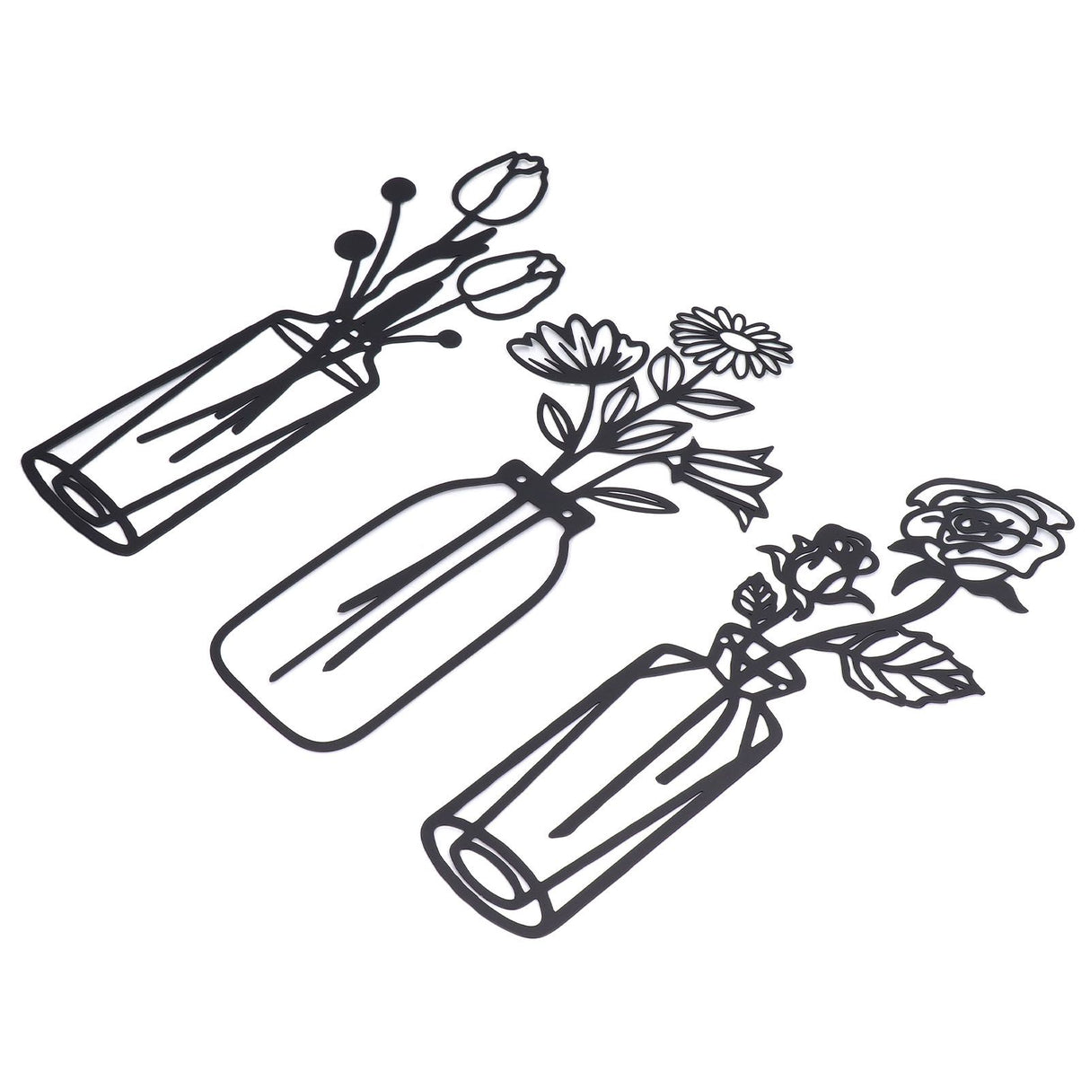 3Pcs Metal Vase Flowers Wall Art Elegant Prevent Rust Easy to Install Iron Flower Wall Art for Indoor Decoration