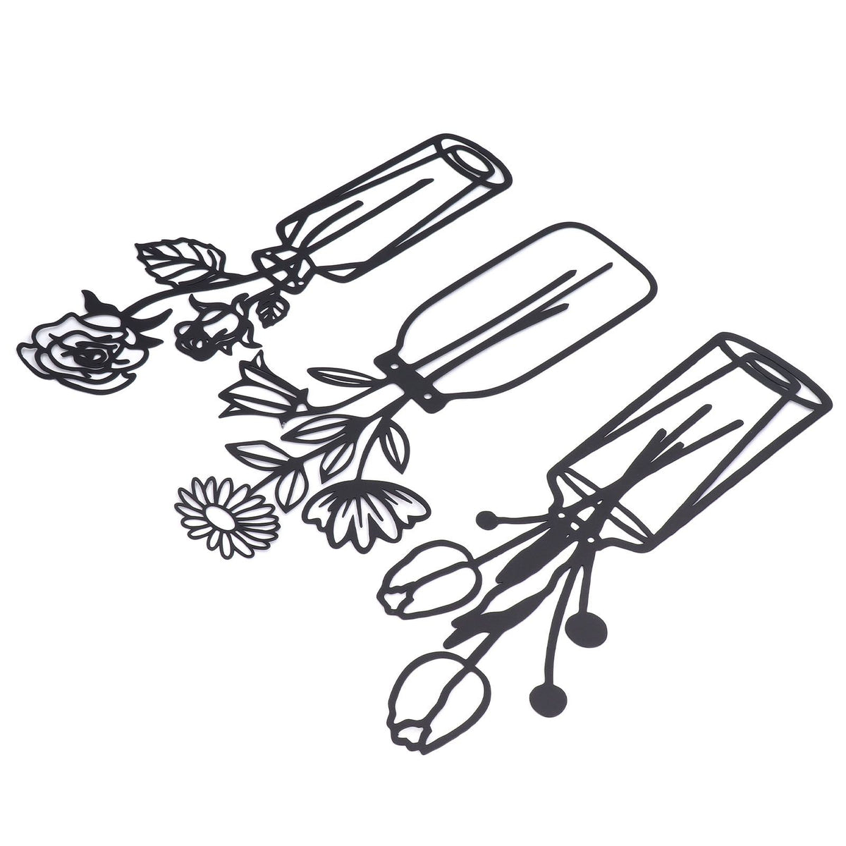 3Pcs Metal Vase Flowers Wall Art Elegant Prevent Rust Easy to Install Iron Flower Wall Art for Indoor Decoration