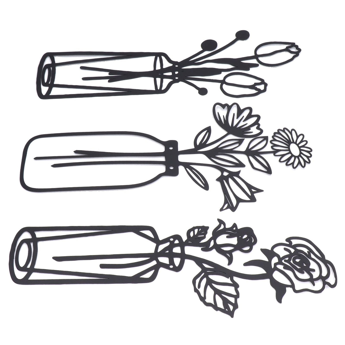 3Pcs Metal Vase Flowers Wall Art Elegant Prevent Rust Easy to Install Iron Flower Wall Art for Indoor Decoration