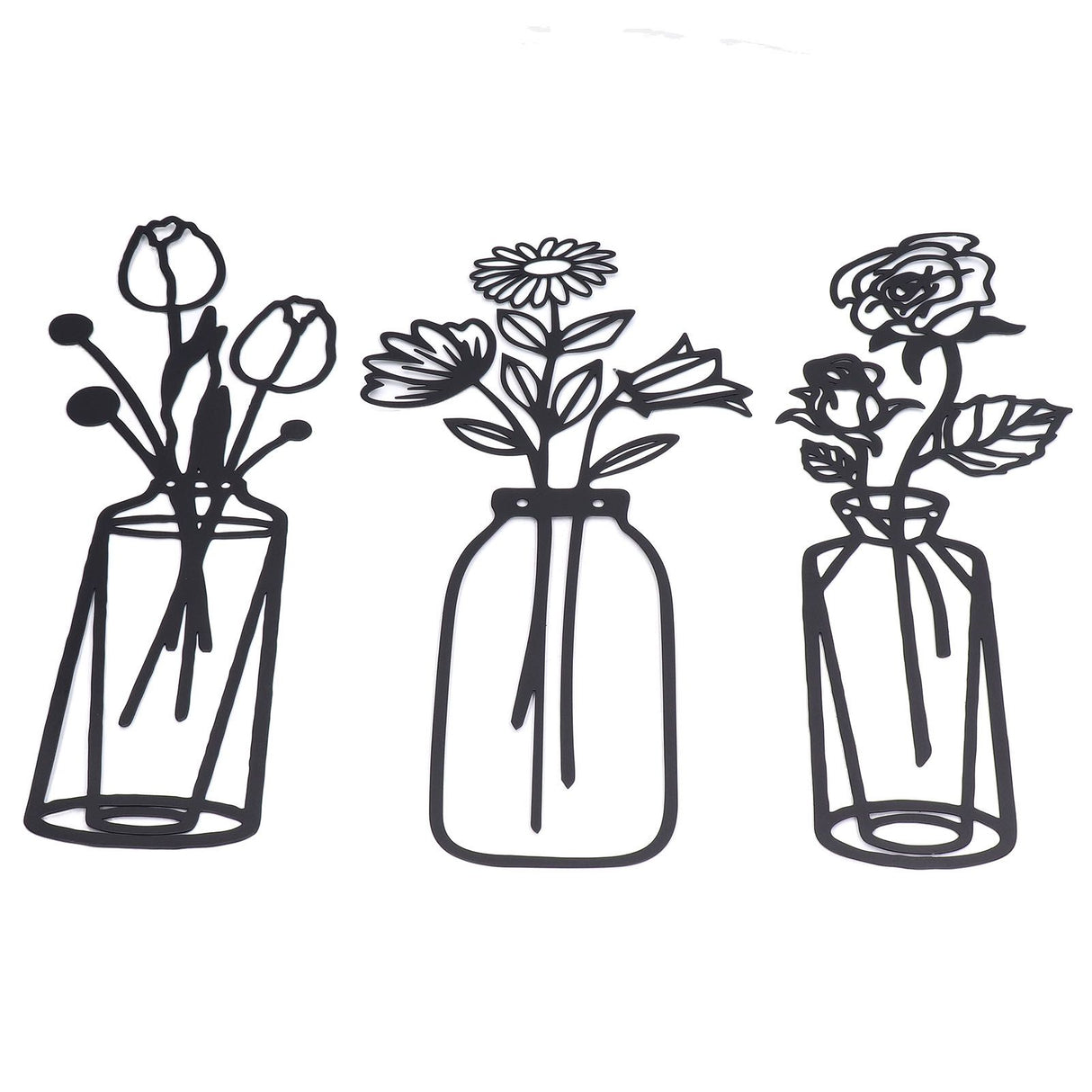 3Pcs Metal Vase Flowers Wall Art Elegant Prevent Rust Easy to Install Iron Flower Wall Art for Indoor Decoration