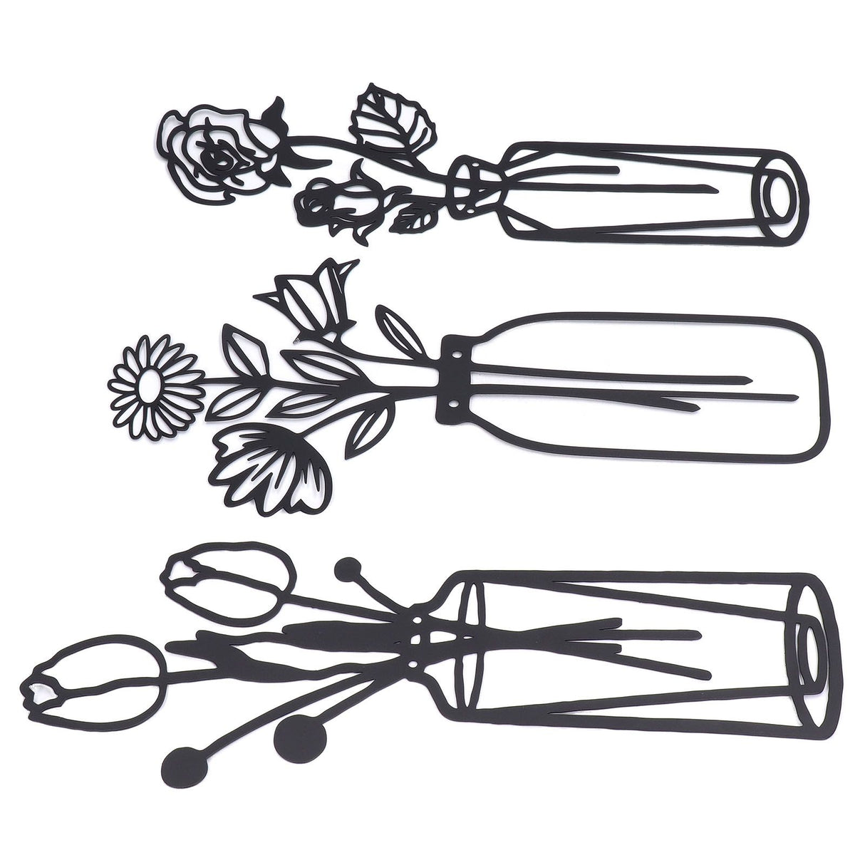 3Pcs Metal Vase Flowers Wall Art Elegant Prevent Rust Easy to Install Iron Flower Wall Art for Indoor Decoration