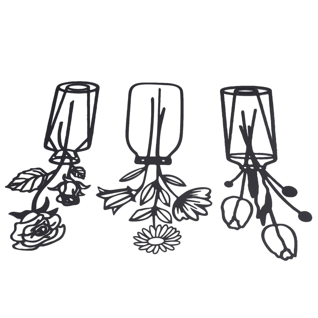 3Pcs Metal Vase Flowers Wall Art Elegant Prevent Rust Easy to Install Iron Flower Wall Art for Indoor Decoration