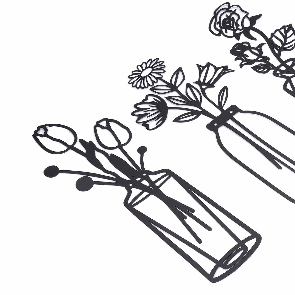 3Pcs Metal Vase Flowers Wall Art Elegant Prevent Rust Easy to Install Iron Flower Wall Art for Indoor Decoration