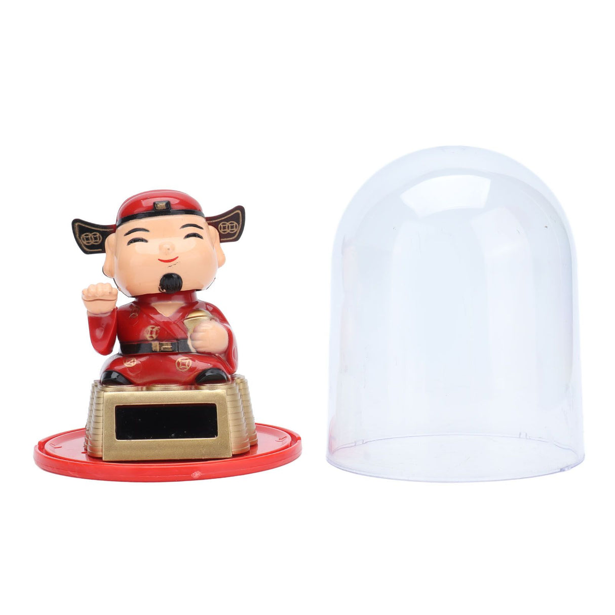 Lucky Ornaments Solar Powered Cute God of Wealth Decoration with Waving Arm for Home Office Car
