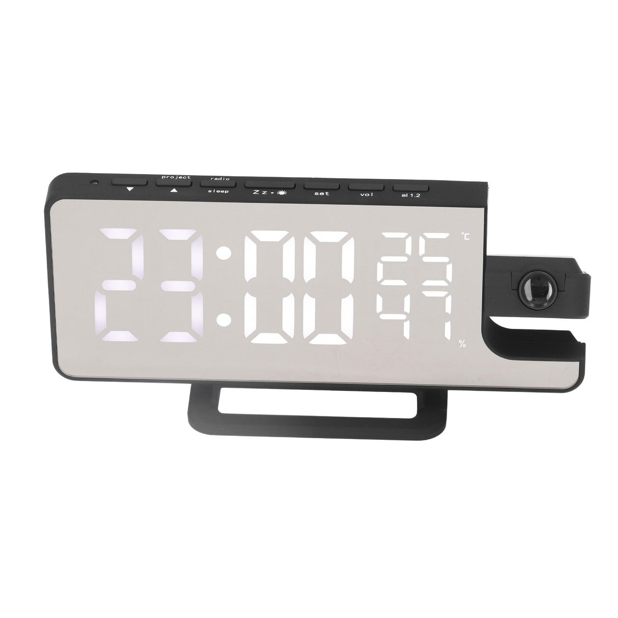 Projection Alarm Clock Mirror Screen USB Charging Snooze 180° Digital Projection Clock with Radio Temp Humidity