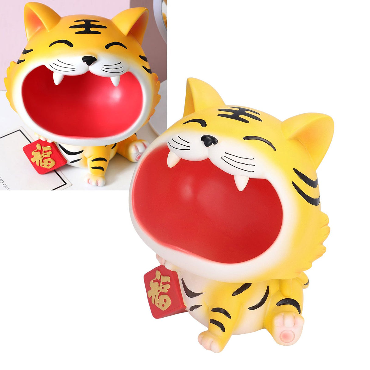 Resin Animal Storage Decoration Big Mouth Animal Statue Key Holder for Living Room Bedroom OfficeLucky Tiger