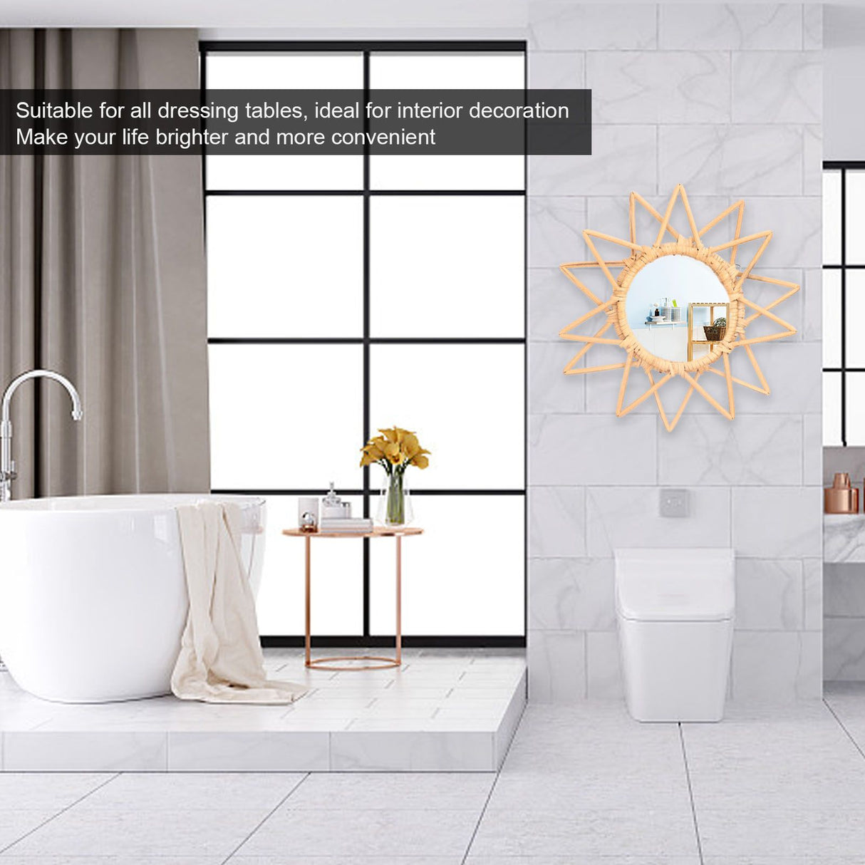 Rattan Innovative Art Decoration Makeup Mirror Retro Dressing Bathroom Wall Hanging MirrorStar
