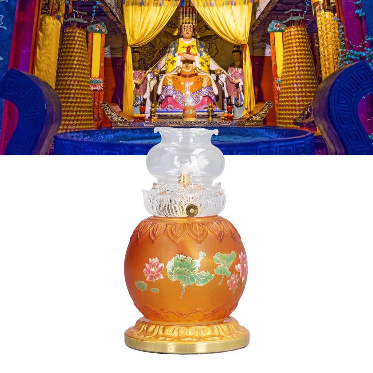 Buddhist Temple Flower Light Glazed Buddha Oil Lamp for Churches Temple Shops Sacrifices