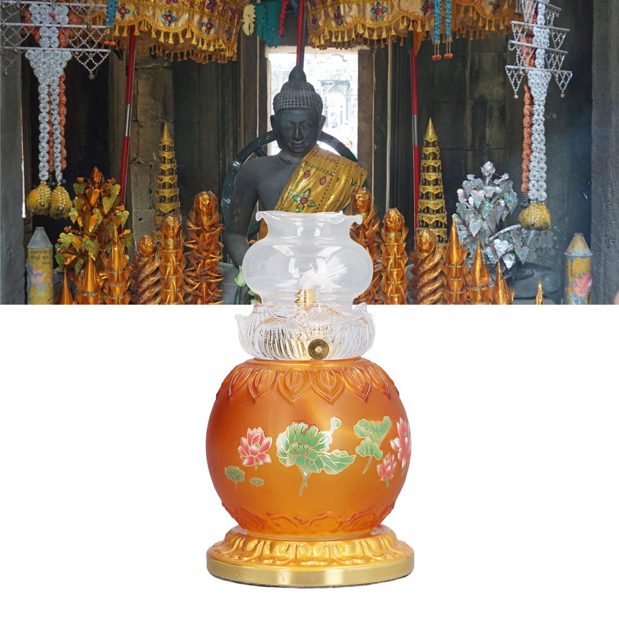 Buddhist Temple Flower Light Glazed Buddha Oil Lamp for Churches Temple Shops Sacrifices