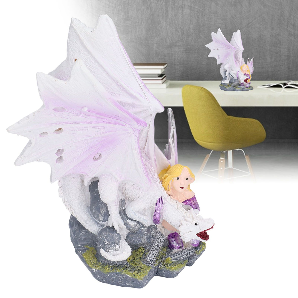 Dragon Girl Desktop Ornament Standing Sculpture Resin Bedroom Decoration Statue for Living Room Office