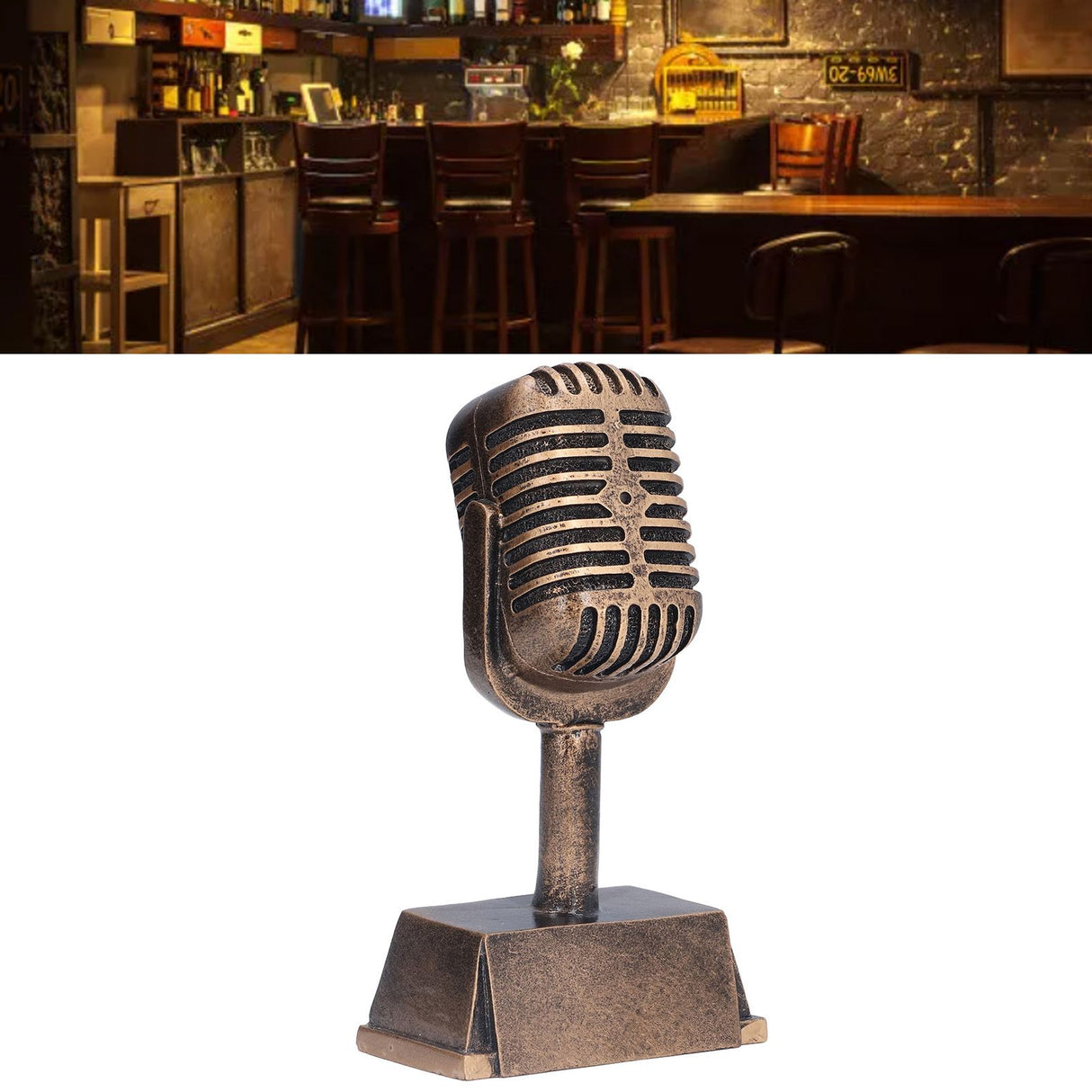 Music Award Trophy Synthetic Resin Decorative Microphone Tabletop Ornament for Home Singing Competition