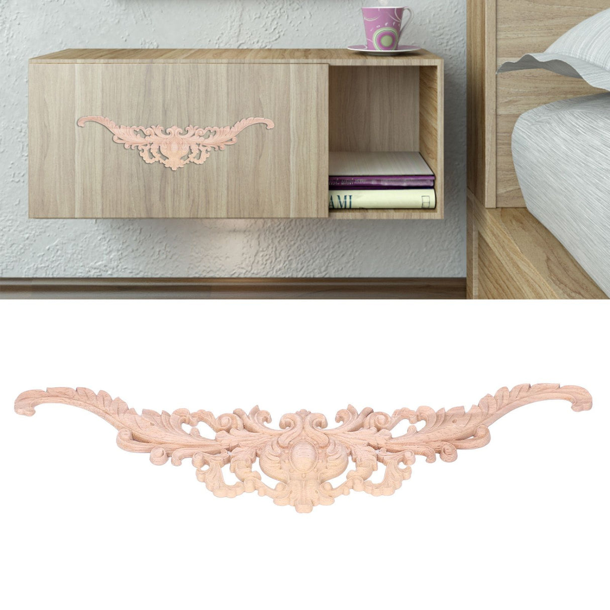 Wood Appliques Exquisite Elegant European Style Rubber Wood Long Flower Piece Home Decoration Carved Accessories