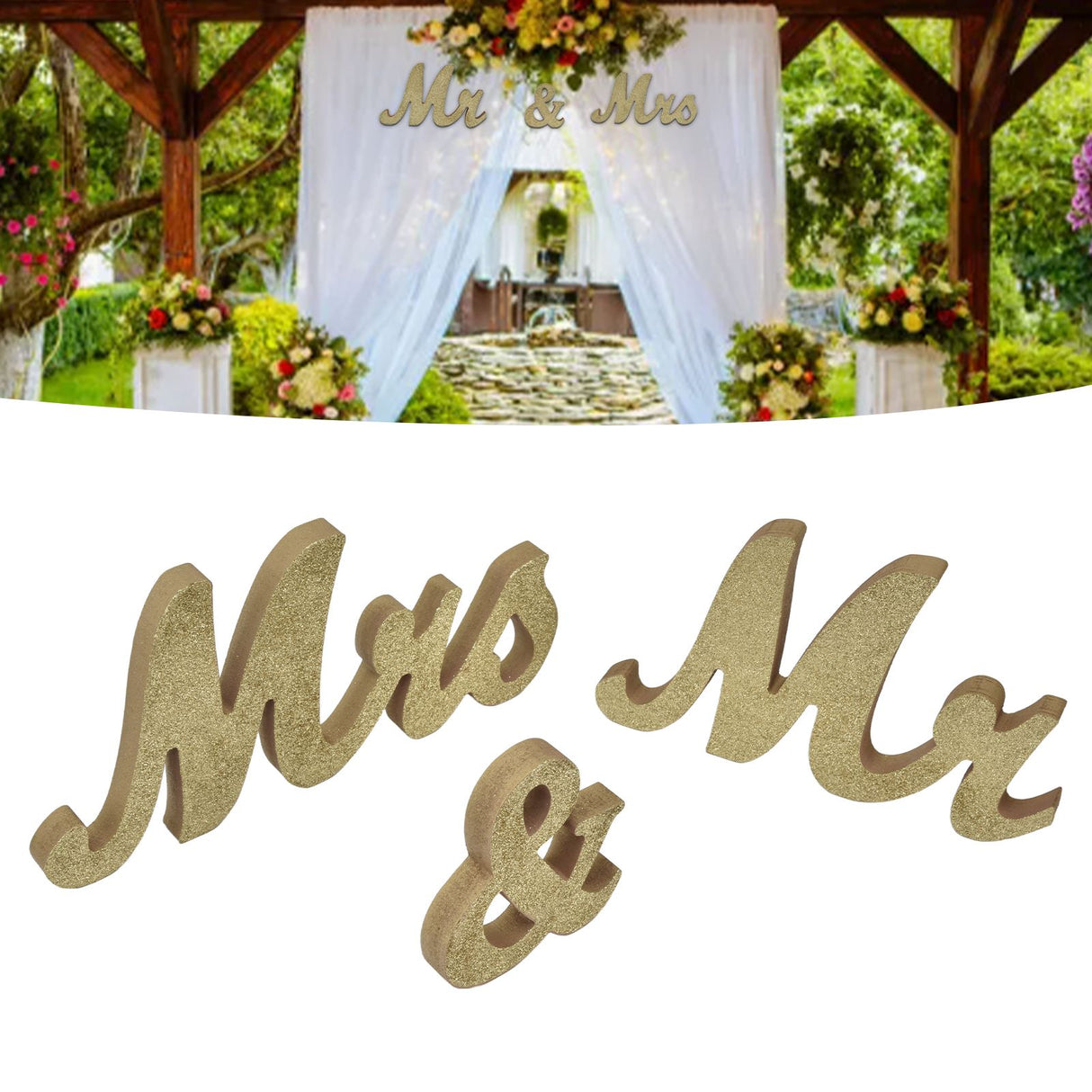 Mr Mrs Sign Wedding Table Decorations English Letter Ornament Props for Festival Anniversary PartyGold