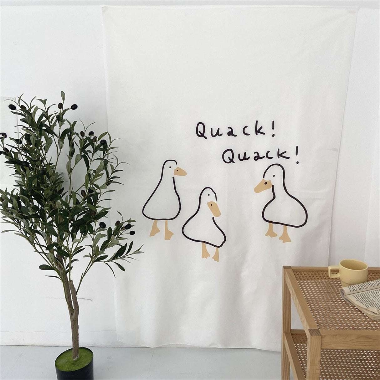 Door Curtain Cute Decorative Cartoon Doorway Divider Cloth for Bedroom Closet Dormitory Kitchen Little White Duck