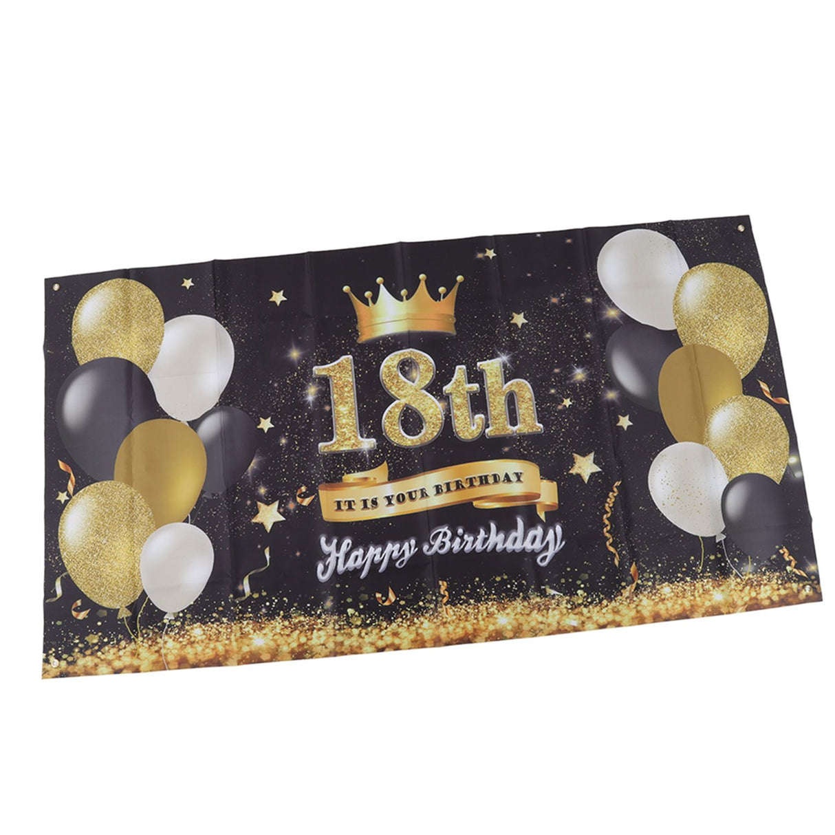 Happy 18th Birthday Backdrop Black Gold 180x99cm Reusable Happy Birthday Decorations with 4 Grommets