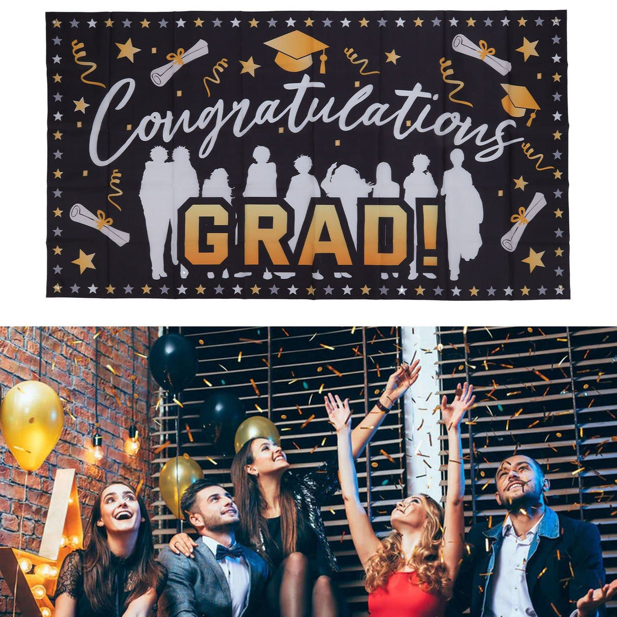 Graduation Banner 71x38in Durable Polyester Fabrics Fadeless 4 Eyelets Easy Installation Congrats Grad Banner for Party C