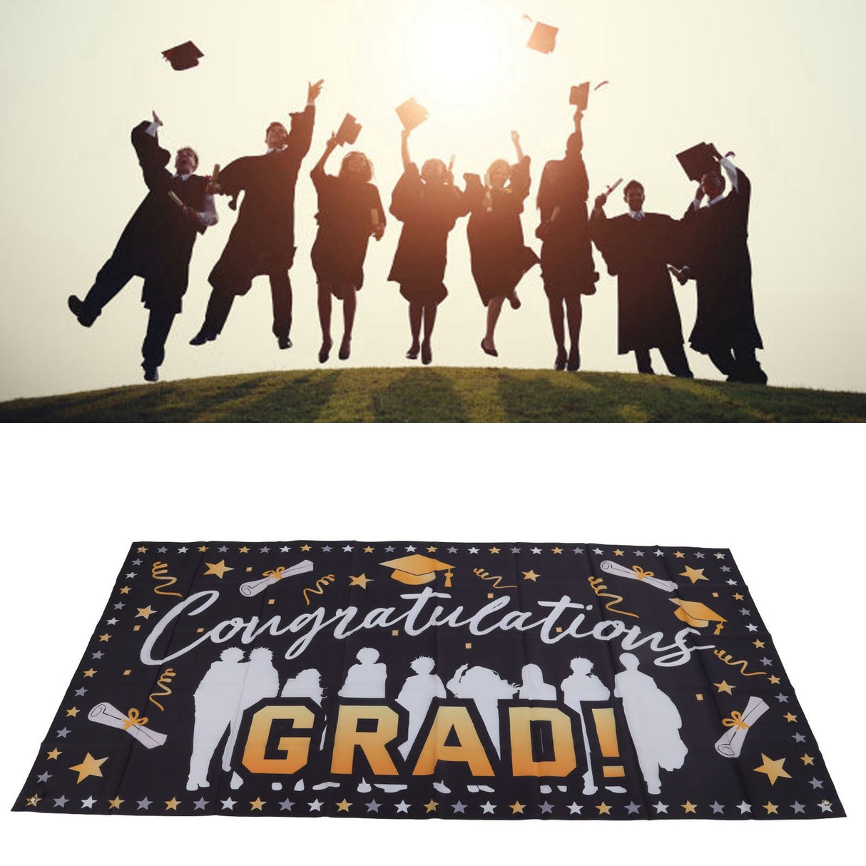 Graduation Banner 71x38in Durable Polyester Fabrics Fadeless 4 Eyelets Easy Installation Congrats Grad Banner for Party C