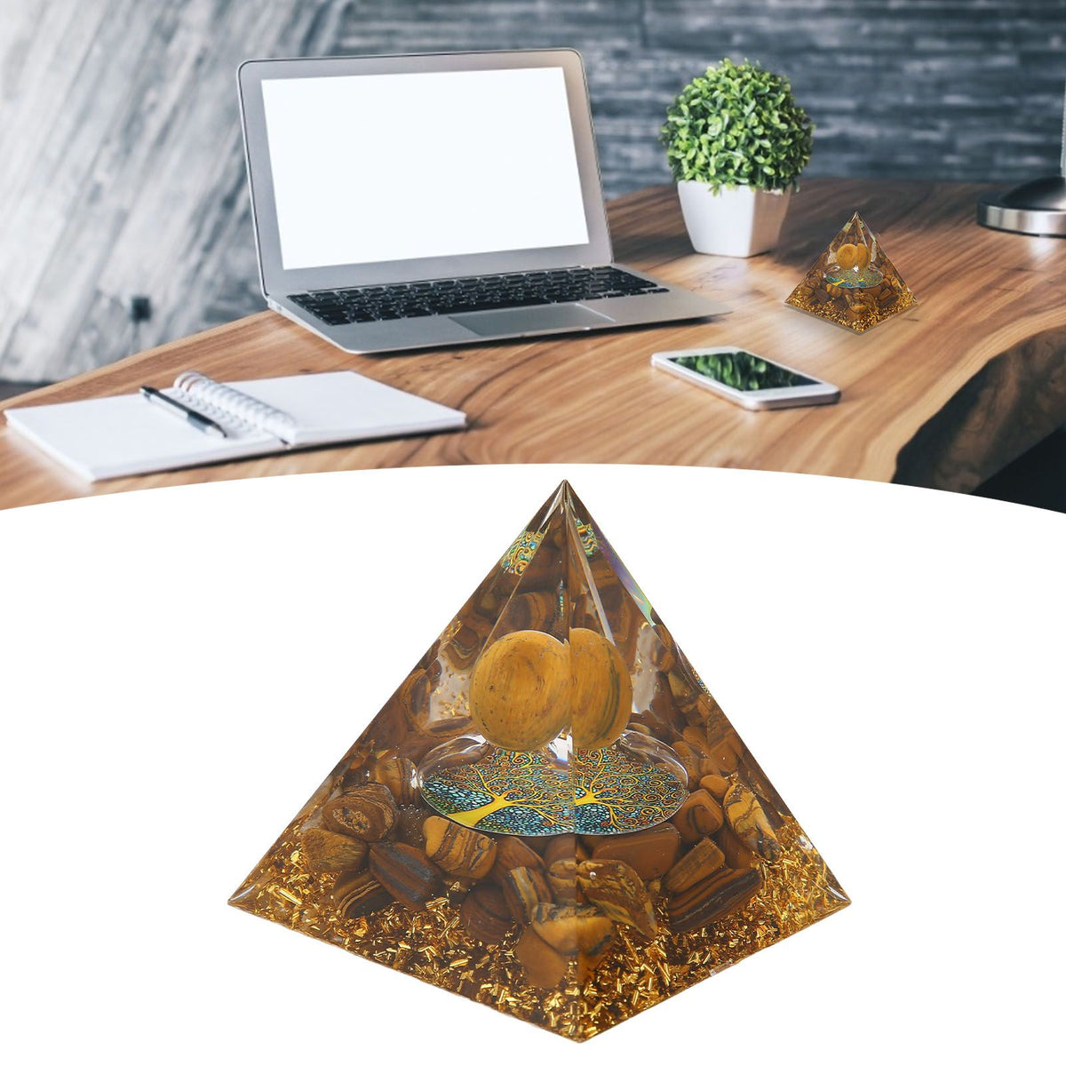 Pyramid Ornament Natural Gravel Triangular Lucky Improving Mood Pyramid Positive Energy Decoration for Bookshelf