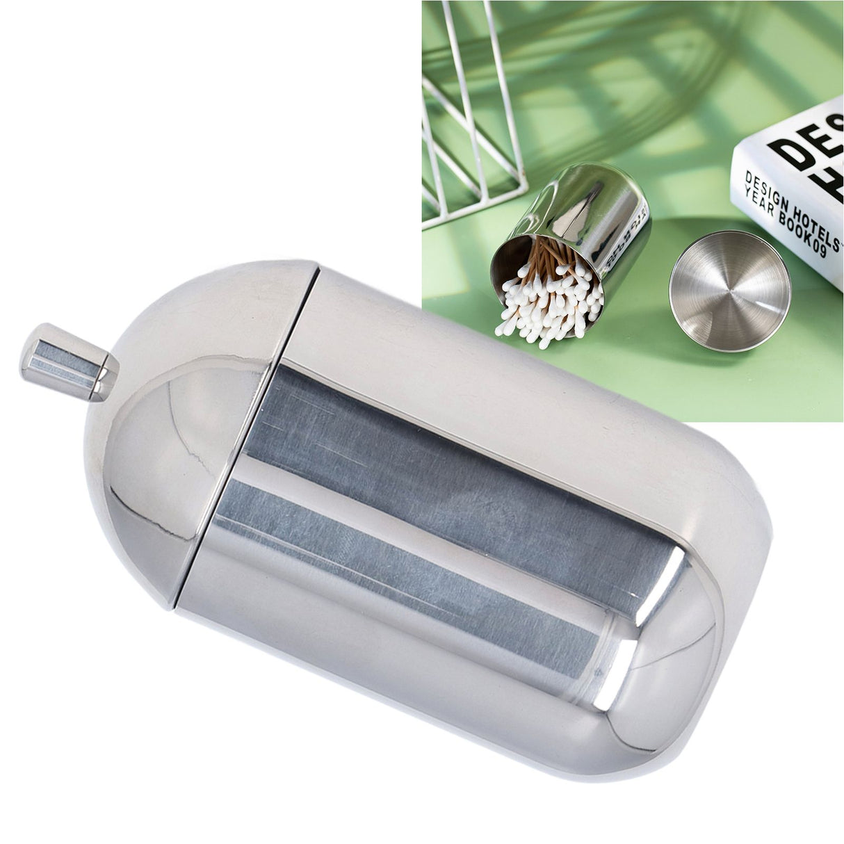 Cotton Swab Holders 304 Stainless Steel Light Luxury Dustproof Cotton Swab Canisters with Lid for Home Bathroom