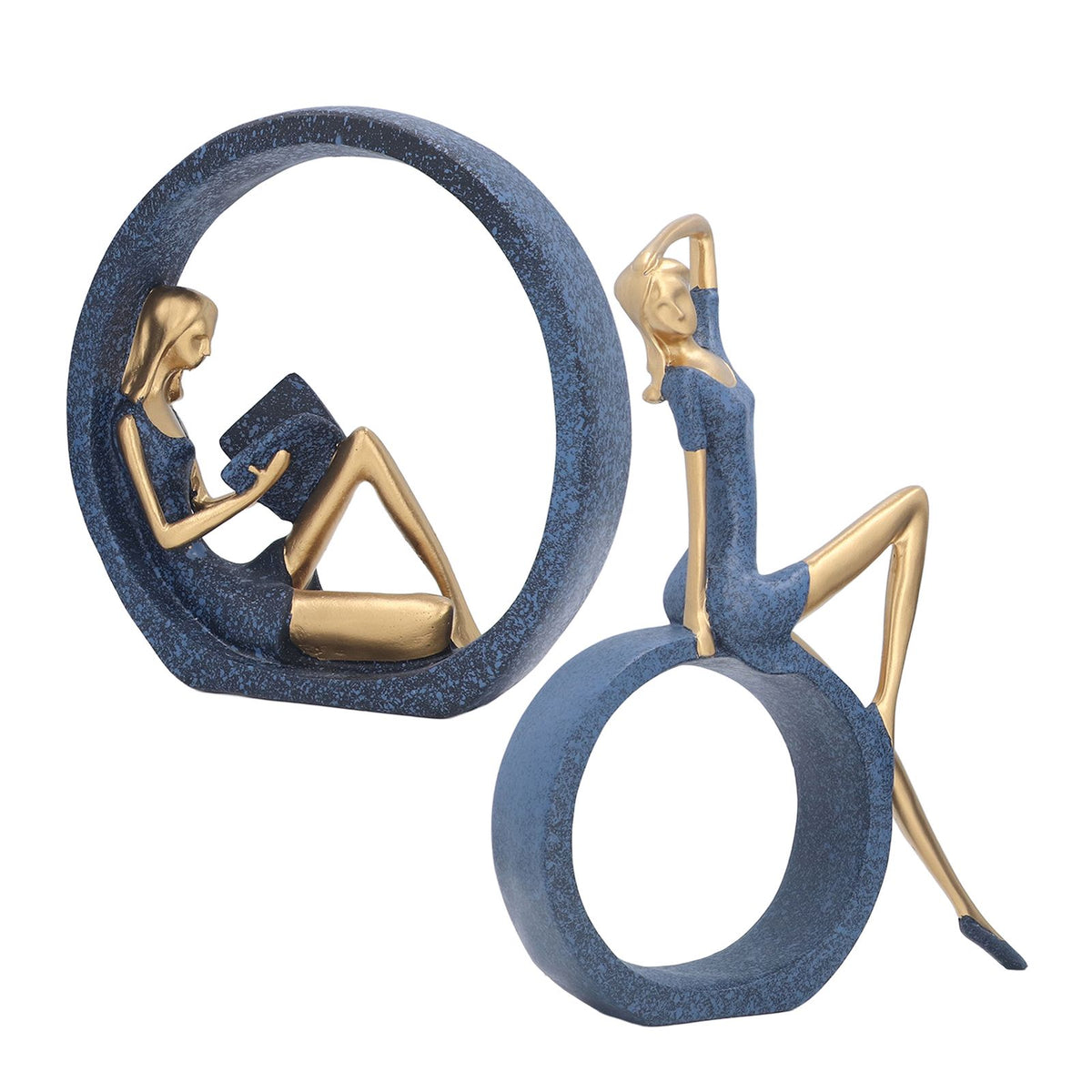 2pcs Reading Woman Sculpture Yoga Girl Statue Resin Hand Crafted Vivid Shape Resin Decoration for Office Desktop Hallway