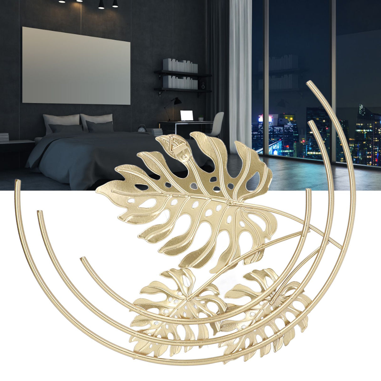 Iron Wall Sculptures Gold Metal Leaf Wall Decor for Living Room Bedroom Office Home A