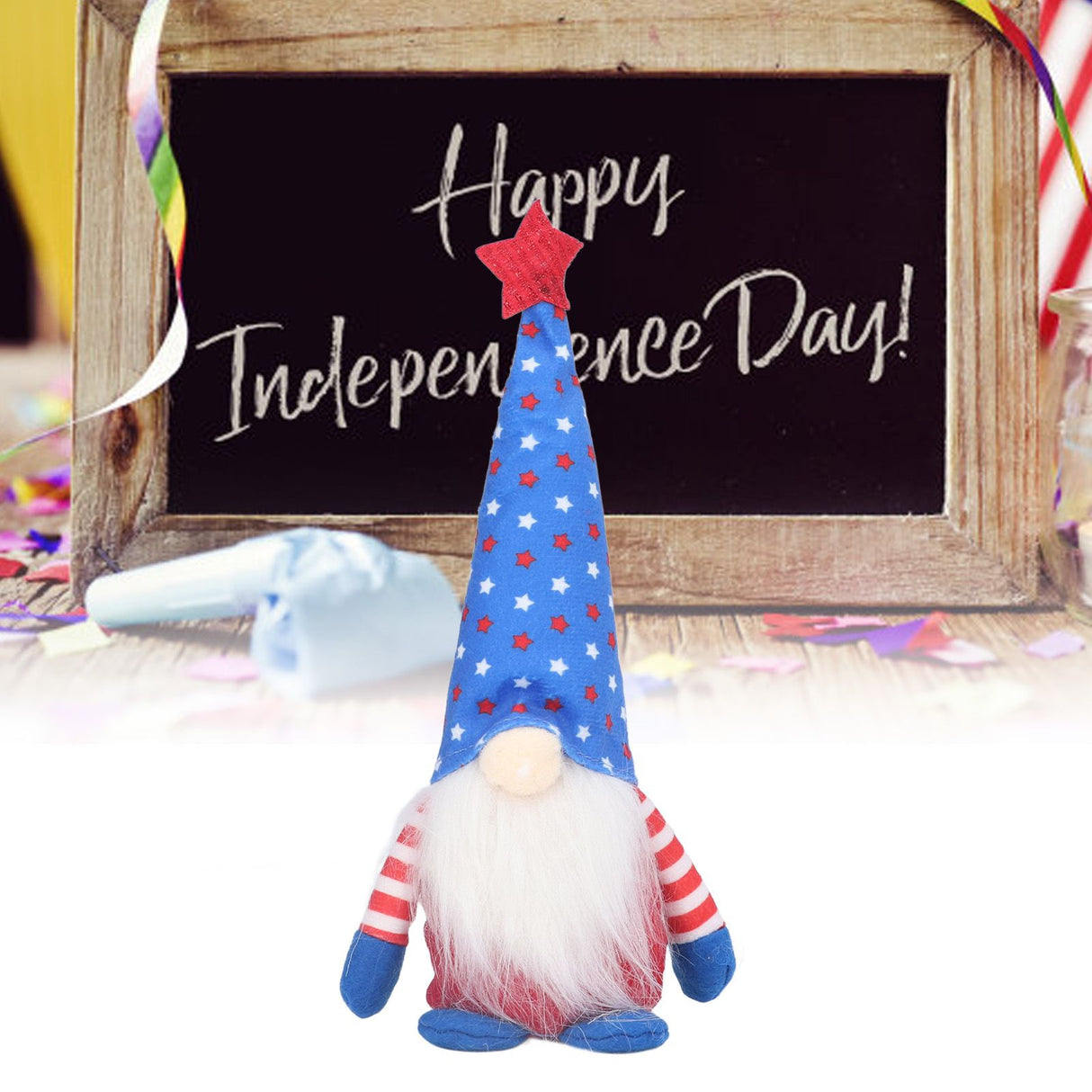 Independence Day Gnome Cute Handcrafted Beautiful Meaning Gnome Plush Decoration for Office Living Room Blue Star