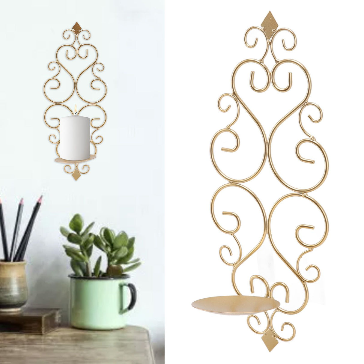 Candle Holder Iron Candlestick Folding Wall Mount Base Sconce Home Decoration for Room Metal Gold