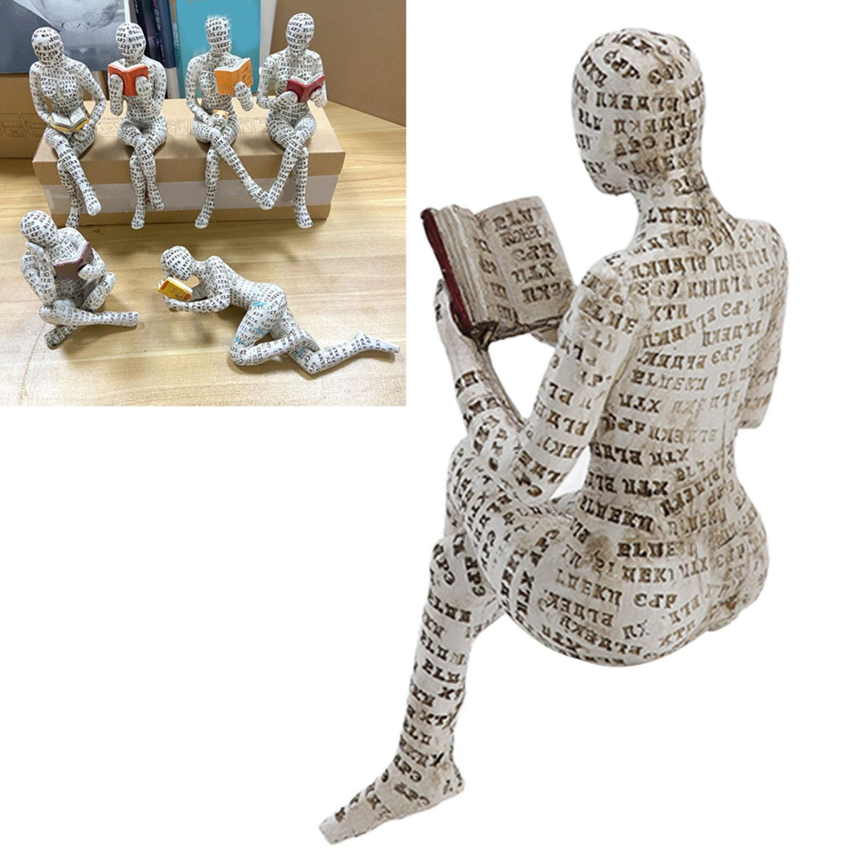Resin Reading Woman Figurine Innovative Lady Reading Pulp Molding Bookshelf Ornaments for Home Decoration F