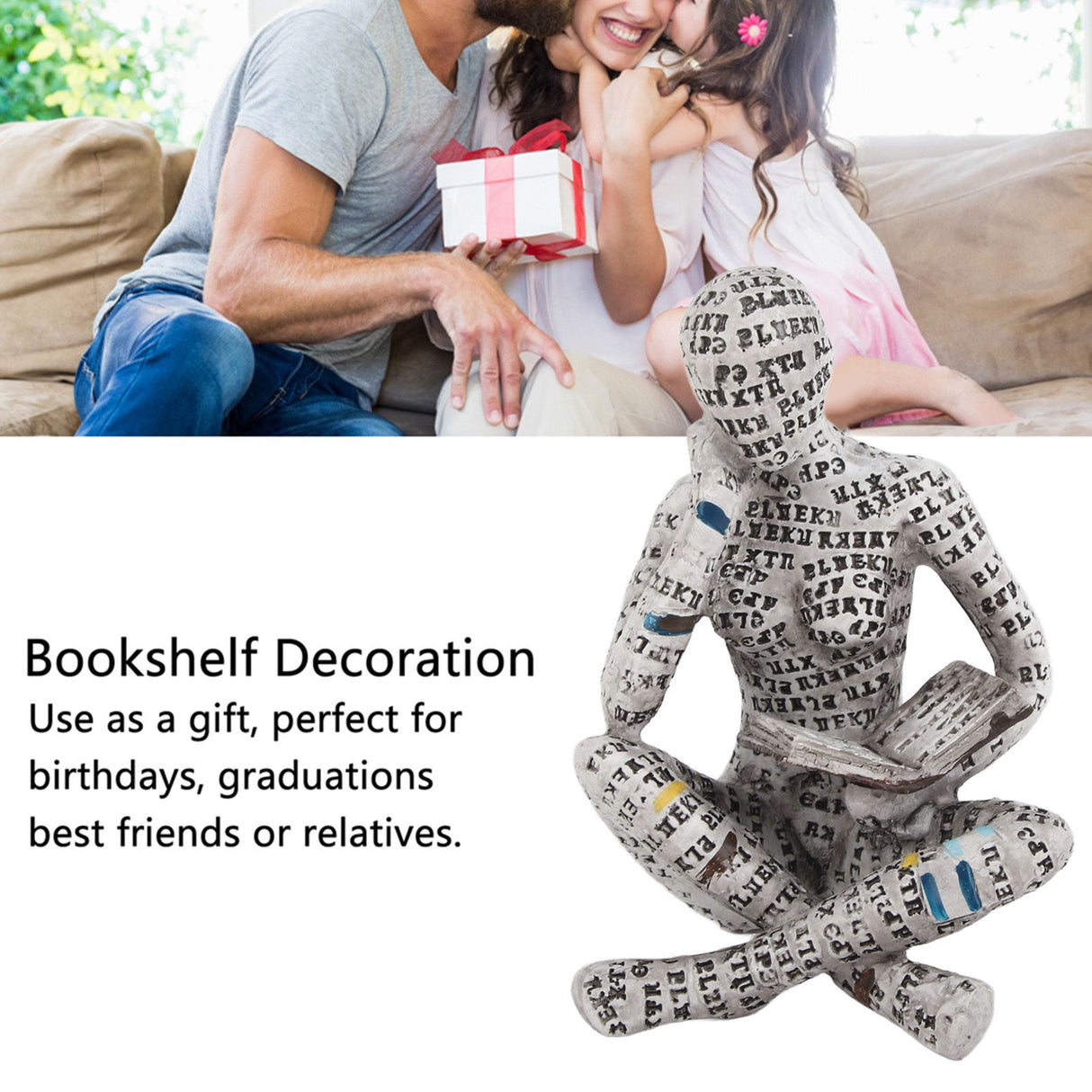 Resin Reading Woman Figurine Innovative Lady Reading Pulp Molding Bookshelf Ornaments for Home Decoration G
