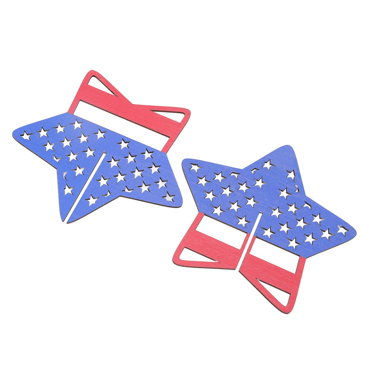 2Pcs Independence Day Wooden Star Blocks Patriotic Standing Decor 4th of July Tabletop Ornament