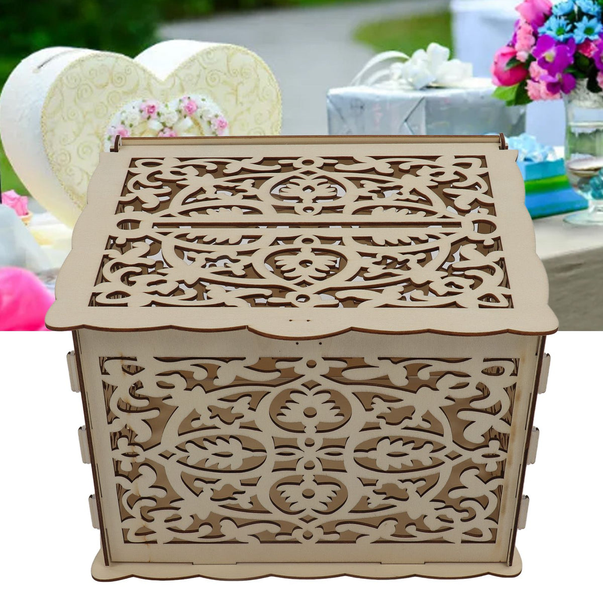 DIY Hollow Wooden Box Gift Card Money Case Wedding Reception Decoration Box Easy Assembly JM01319 Small