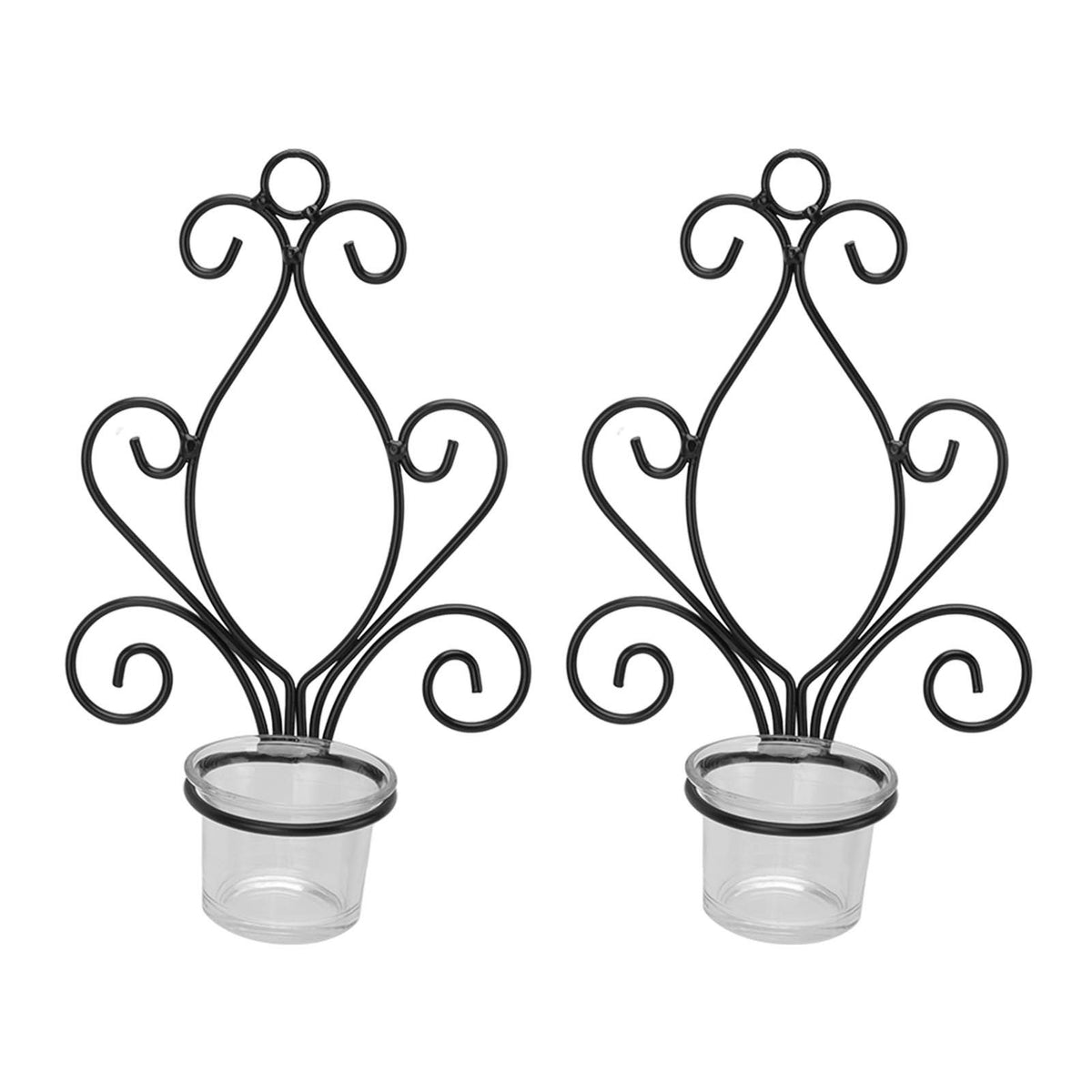 2 Set Candle Holder Wall Sconce European Style Swirl Iron Art Pattern Wall Mounted Candle Holder with Tray for Bedroom