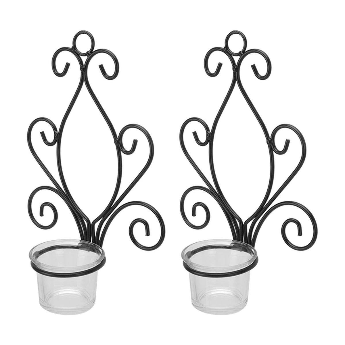 2 Set Candle Holder Wall Sconce European Style Swirl Iron Art Pattern Wall Mounted Candle Holder with Tray for Bedroom