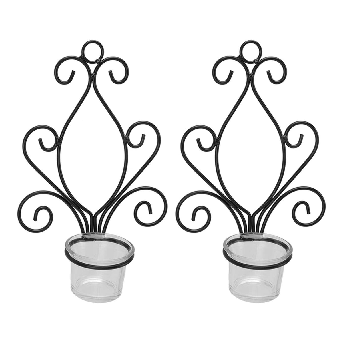 2 Set Candle Holder Wall Sconce European Style Swirl Iron Art Pattern Wall Mounted Candle Holder with Tray for Bedroom