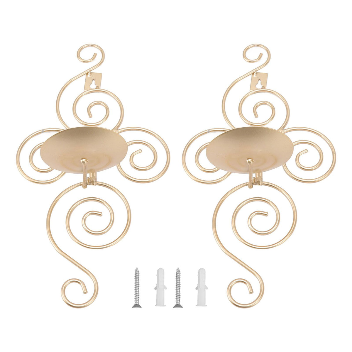 2 Sets Wall Candle Holder Foldable European Style Swirl Wrought Iron Wall Hanging Candlestick Holder Home Decoration Gold