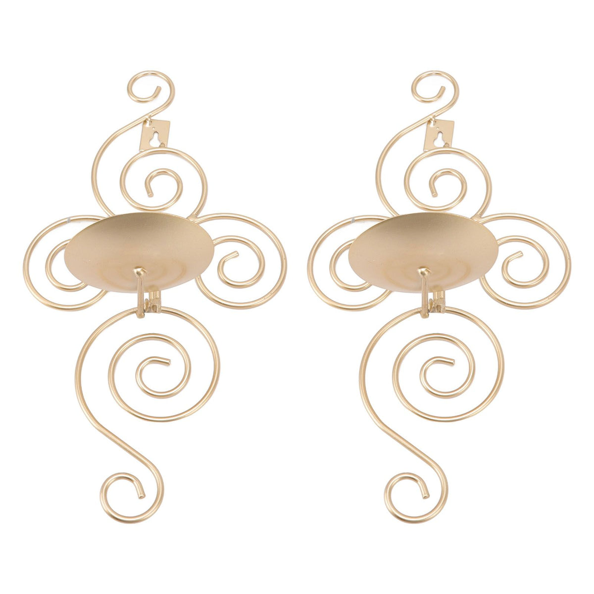 2 Sets Wall Candle Holder Foldable European Style Swirl Wrought Iron Wall Hanging Candlestick Holder Home Decoration Gold