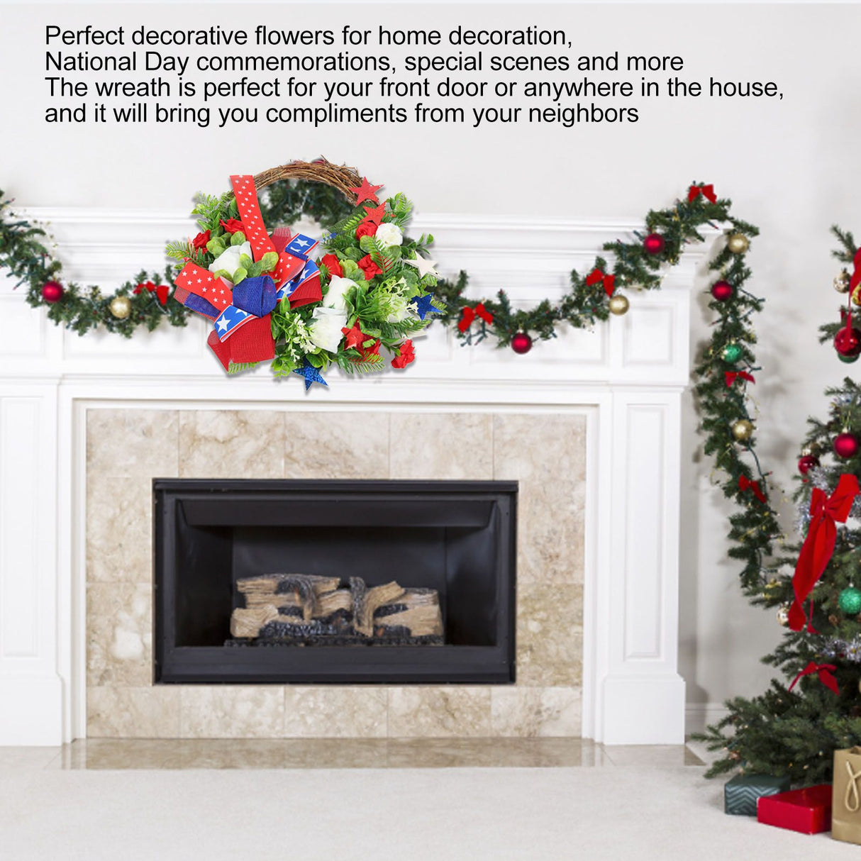 4th of July Patriotic Wreath Independence Day Wreath Decorations for Front Door Fireplace