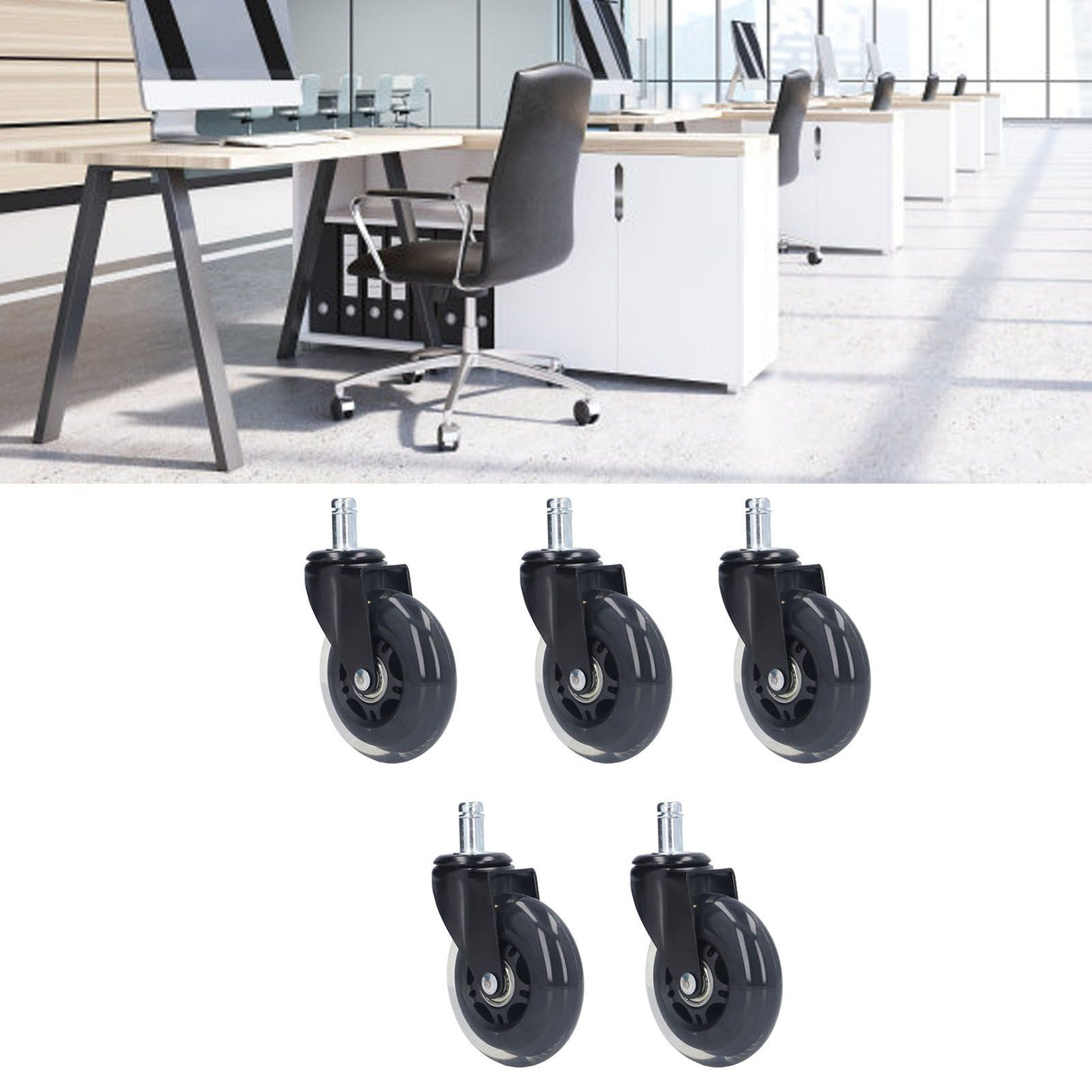 5 Pcs Chair Rotate Wheel 3in 360 Degree Noise Free Scratch Resistant Straight Chair Caster for Office