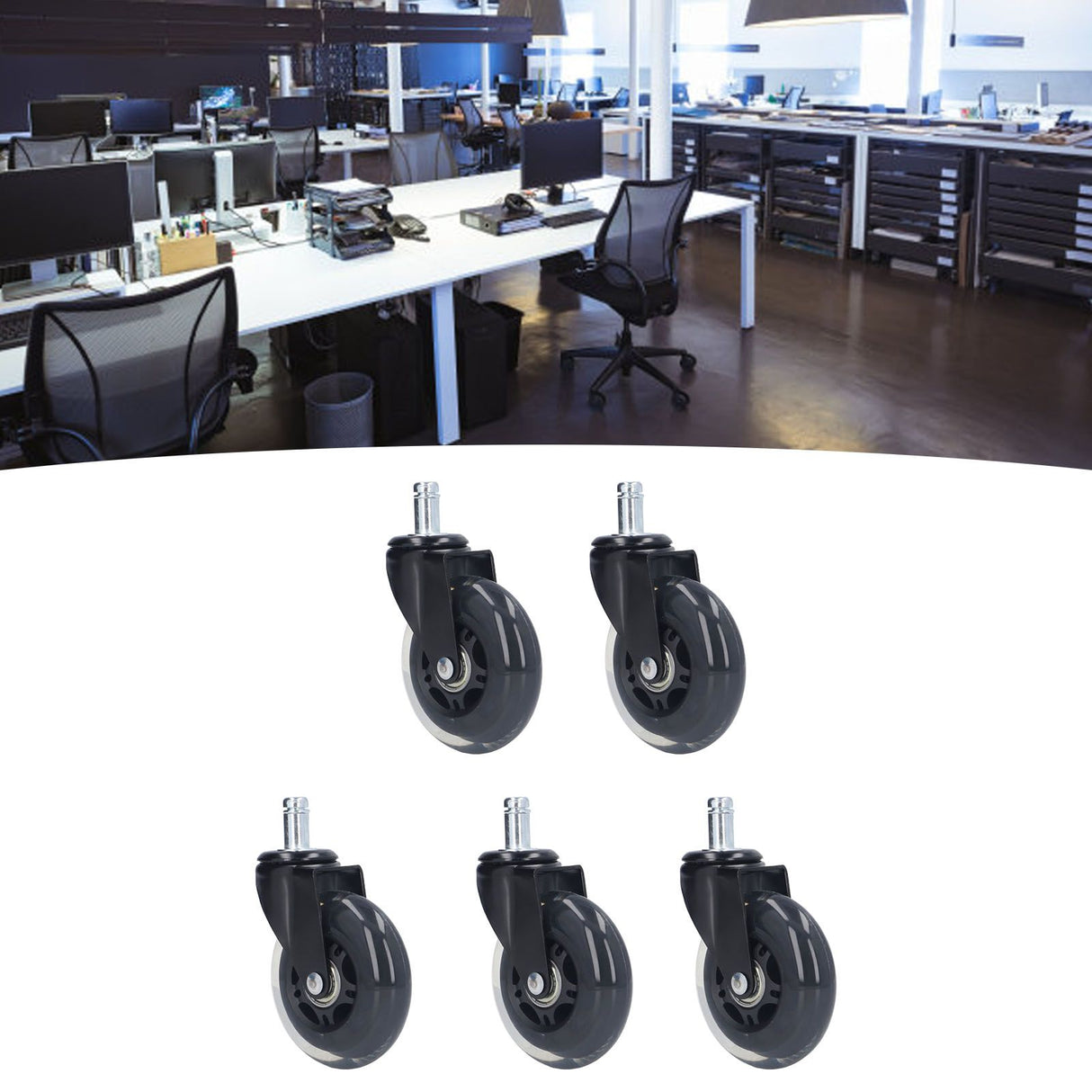 5 Pcs Chair Rotate Wheel 3in 360 Degree Noise Free Scratch Resistant Straight Chair Caster for Office