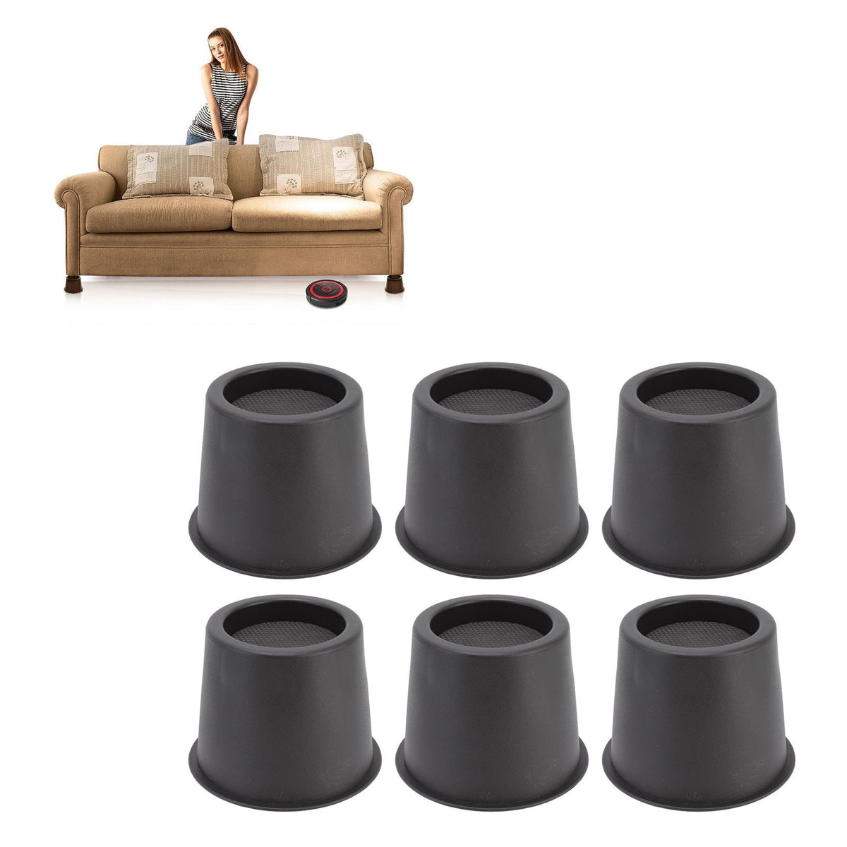 6 PCS Anti Vibration Pads Sofa Feet Pad Furniture Riser Mat for Table Cabinet Bed 3in Black Round