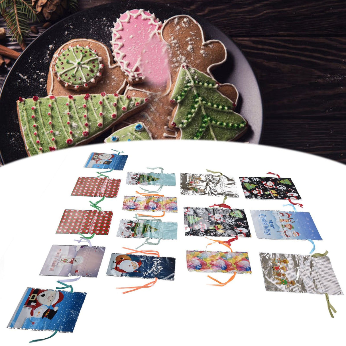 15 Pcs Christmas Drawstring Gift Bags Drawstring Packing Pouches Favors Bags for Christmas Festival Party