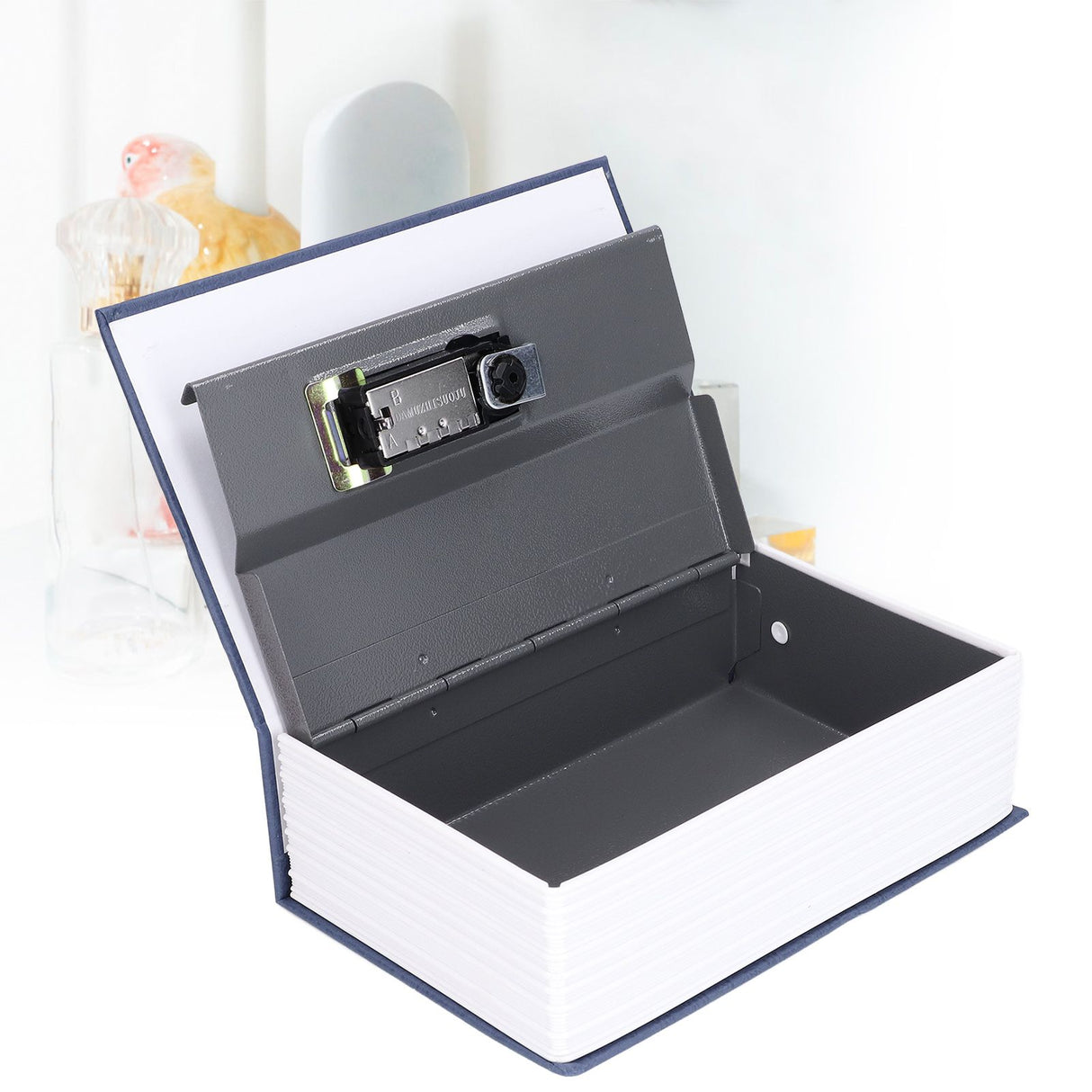 Book Shaped Steel Safe Classic Secret Book Safe Lock Password Type Household Storage BoxBlue