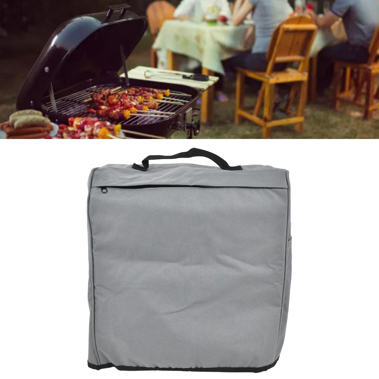 Grill Cover 600D Oxford Fabric Dustproof Barbecue Grill Protector with Zipped Pockets Gray
