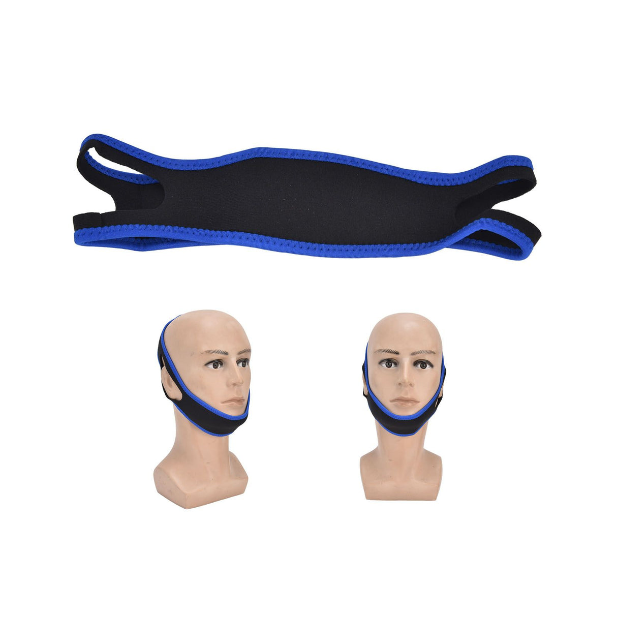 Snoring Stop Belt Adjustable Chin Strap Breathable Nylon Snoring Head Band for Men WomenBlue Black