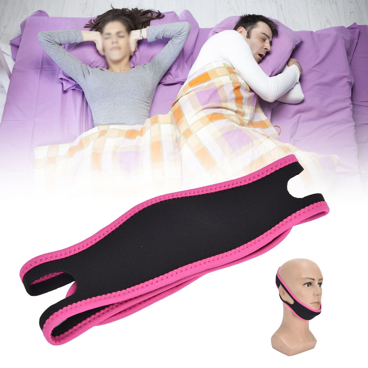 Snoring Stop Belt Adjustable Chin Strap Breathable Nylon Snoring Head Band for Men WomenRed Black